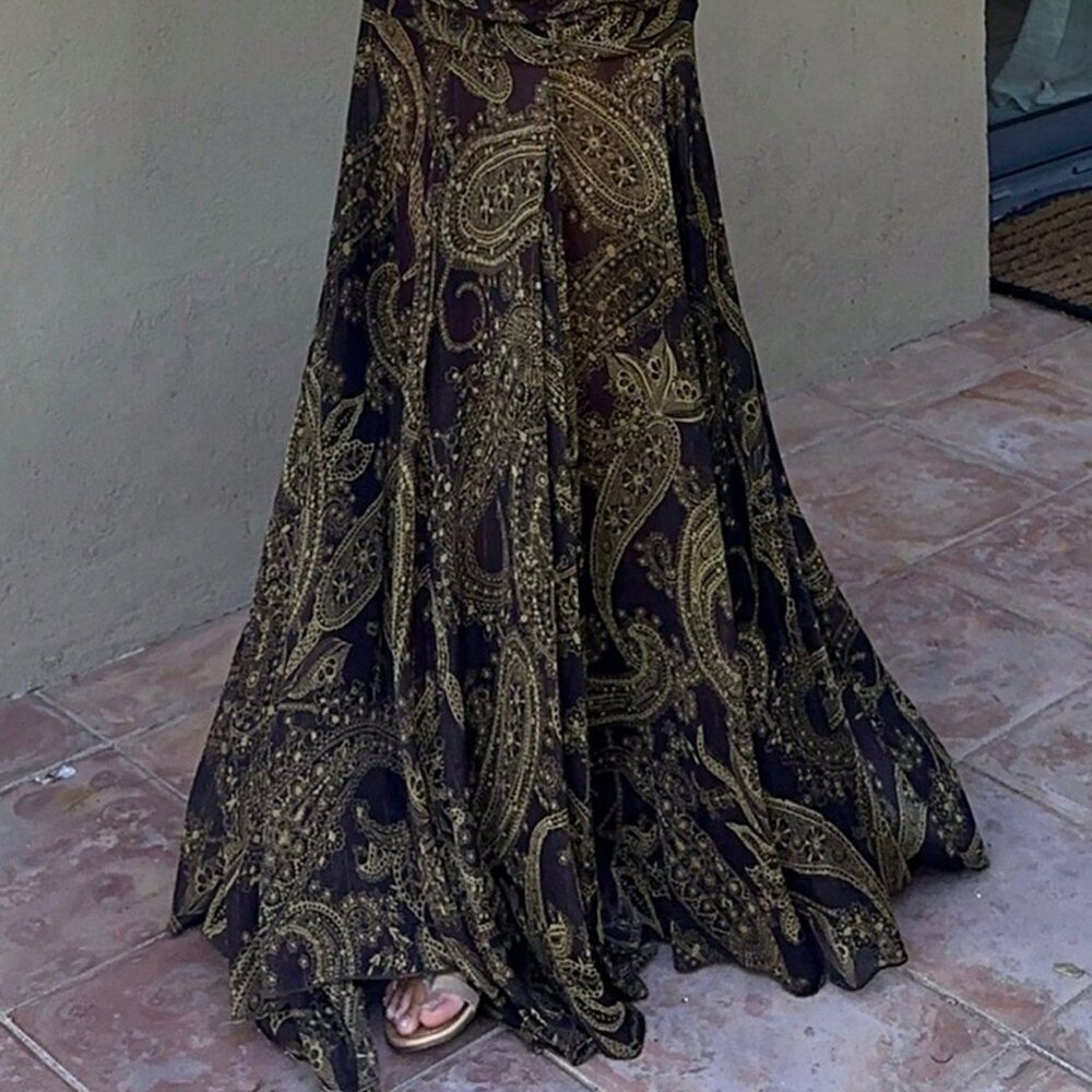 Brown Boho Women's Low-Waist Print Maxi Skirt - Picture 4 of 4